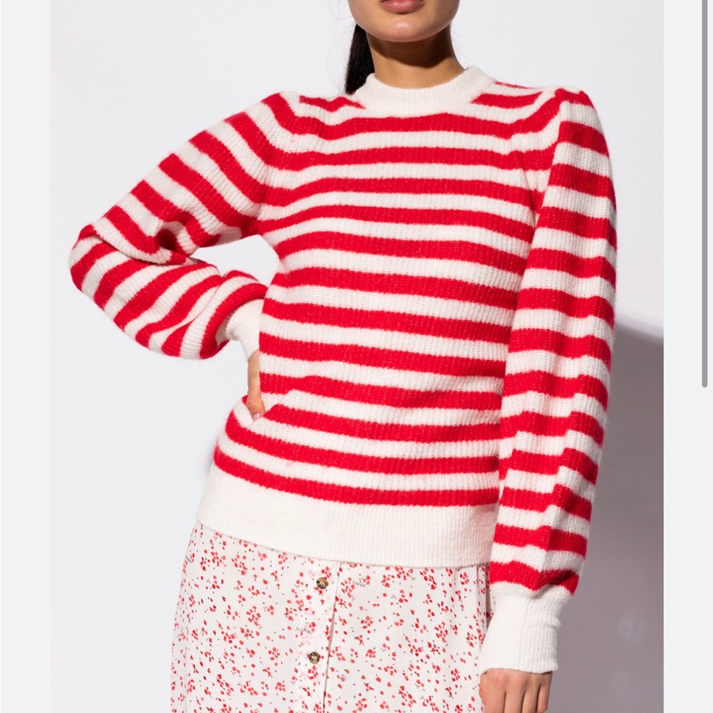 Ganni Red and White Striped Sweater